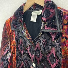 COLDWATER CREEK Jacket PS Quilted Velvet Blazer Satin Trim Button Front Purple