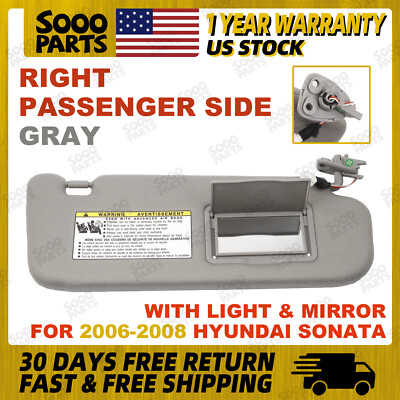Right Passenger Side Gray Sun Visor For 2006-2008 Hyundai Sonata 852020A750QSQQH