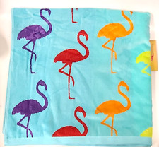 NEW LIGHT BLUE,MULTICOLOR FLAMINGO COTTON,VISCOSE BEACH,OVERSIZE TOWEL-70" X 37"