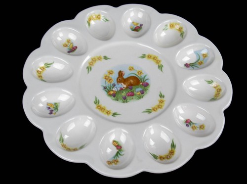 Vintage Blumen Kaninchen Teufel Eierschale 11 1/2" Durchmesser