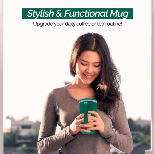 Cone 16oz Insulated Travel Mug with Handle, Double Wall, Slide-Closure Lid, B... - Picture 2 of 7