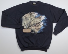 Vintage Wolf Sweatshirt Mens Large Wolves 1996 Juno Alaska USA Made ,●See Note