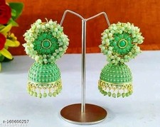 Indian Kundan Jhumka Earrings Jewelry Set Bollywood Gold Plated Style Jewelry