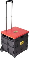 Quik Cart Collapsible Rolling Crate Tote Basket Heavy Duty Plastic Seat 80 Lbs
