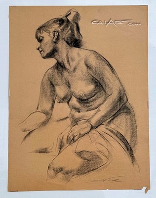 Original 1950s EMIL KOSA JR. Modernist Female Life Study Drawing Charcoal
