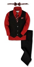 Pinstripe Boys Formal Dresswear Vest Set 10 Black/Red
