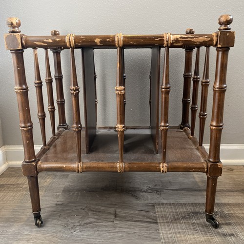 BAKER Vintage Burl Wood & Walnut Faux Bamboo Magazine Stand Canterbury HTF