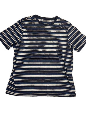 Matalan Women s T-Shirt Blue White Grey Striped Round Neck Short Sleeve Size L
