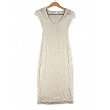 See You Monday Scoop Neck Midi Dress S Beige Cap Sleeve