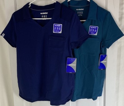 Lot 2 Scrub Tops (Womens Size XS) 1-Blue & 1-Green Scrubstar Performance Shirts