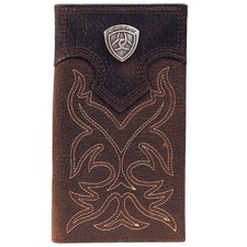 37MF Ariat Rodeo Shiled Concho Boot Stitched Top Grain Leather Wallet Brown