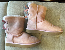 UGG Girls Pink Suede Lined Mid-Calf Boots Bow Accents US 9 EU 40