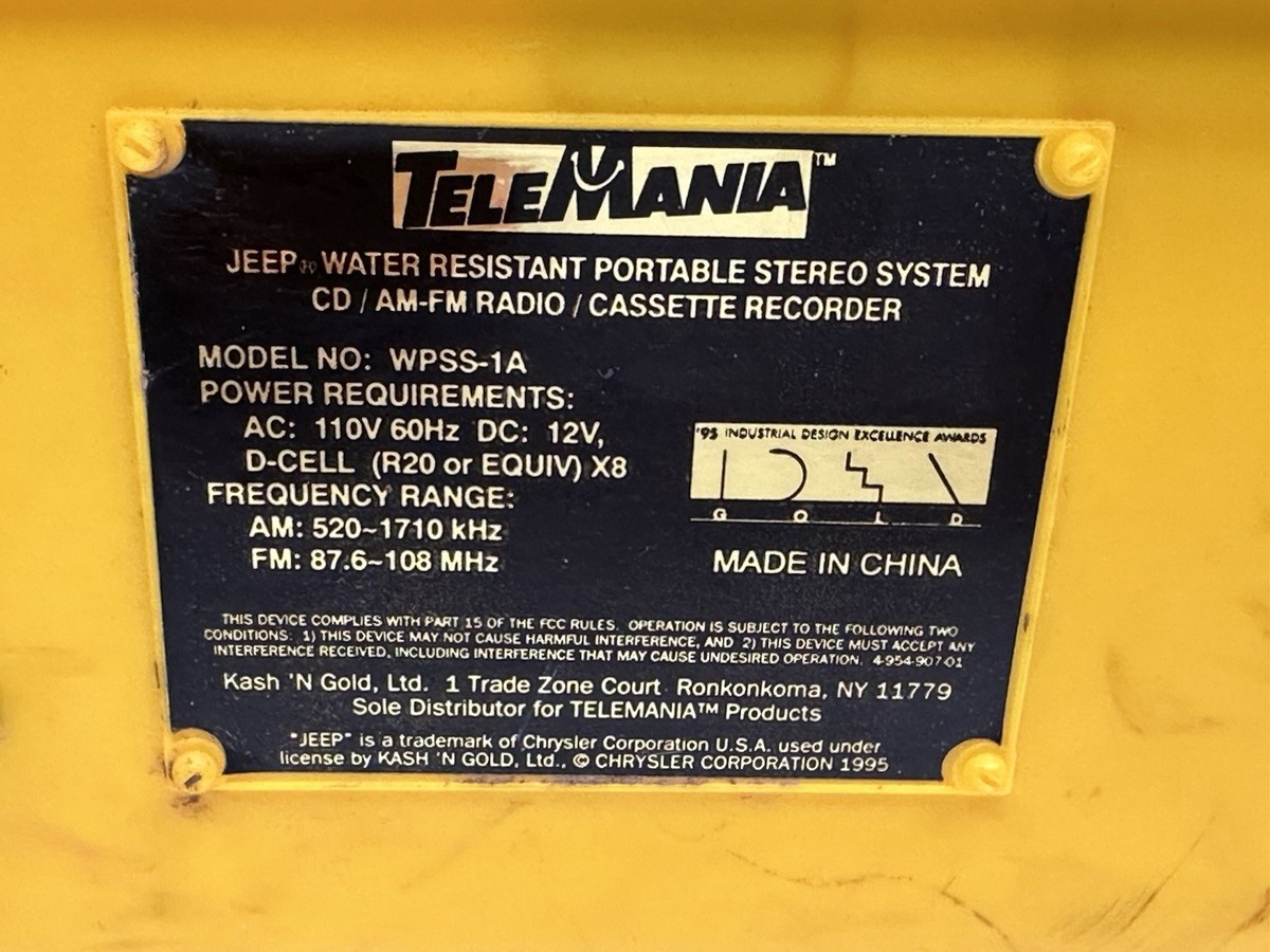 VINTAGE JEEP TELEMANIA PORTABLE WATERPROOF STEREO BOOMBOX CD, TAPE