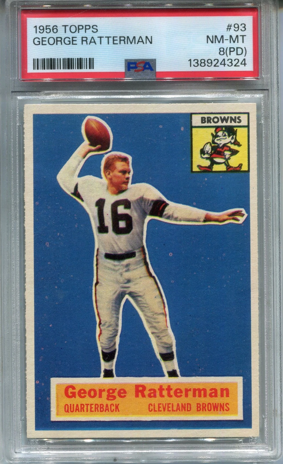 Deal for 1956 Topps #93 George Ratterman PSA 8(PD) NM-MT Cleveland Browns