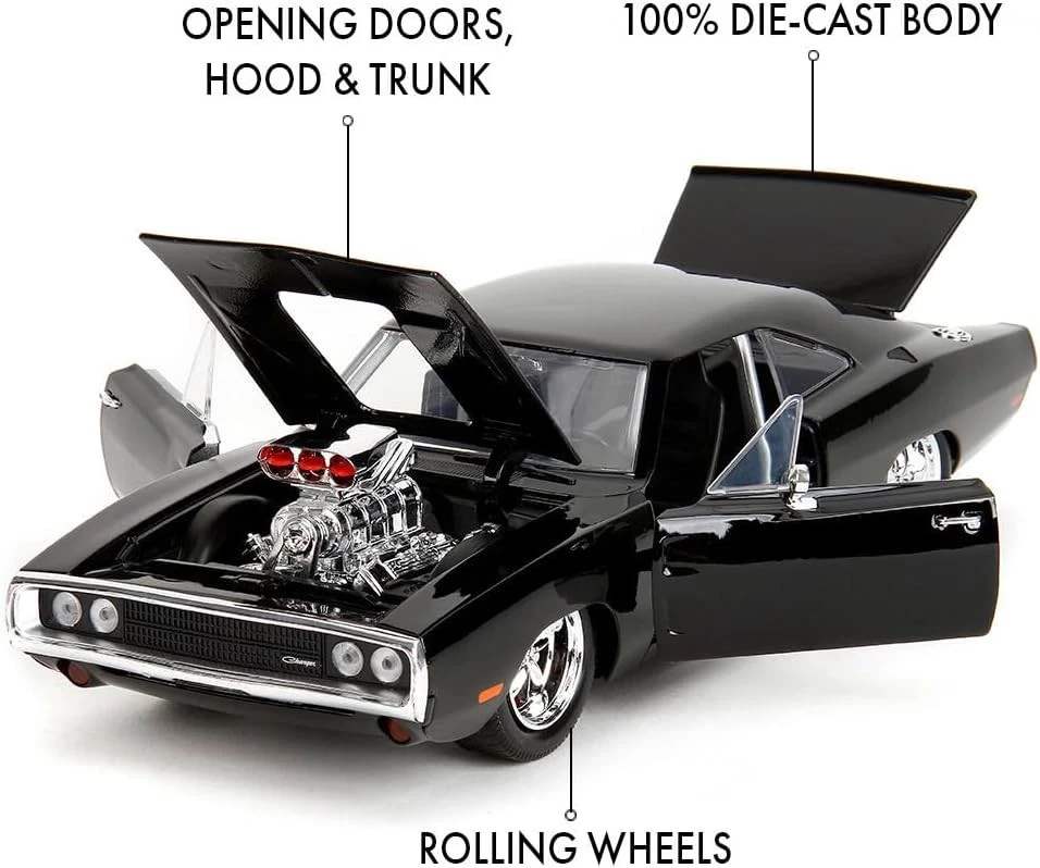 FAST FURIOUS Modello DODGE CHARGER 1970 Nera Lucida DOM 22cm 1:24 Originale JADA - Immagine 4 di 4