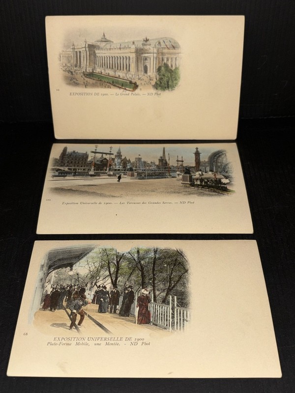RPPC 1900 Paris Exposition Postcards Train Platform, Grand Palace, Grand Serres