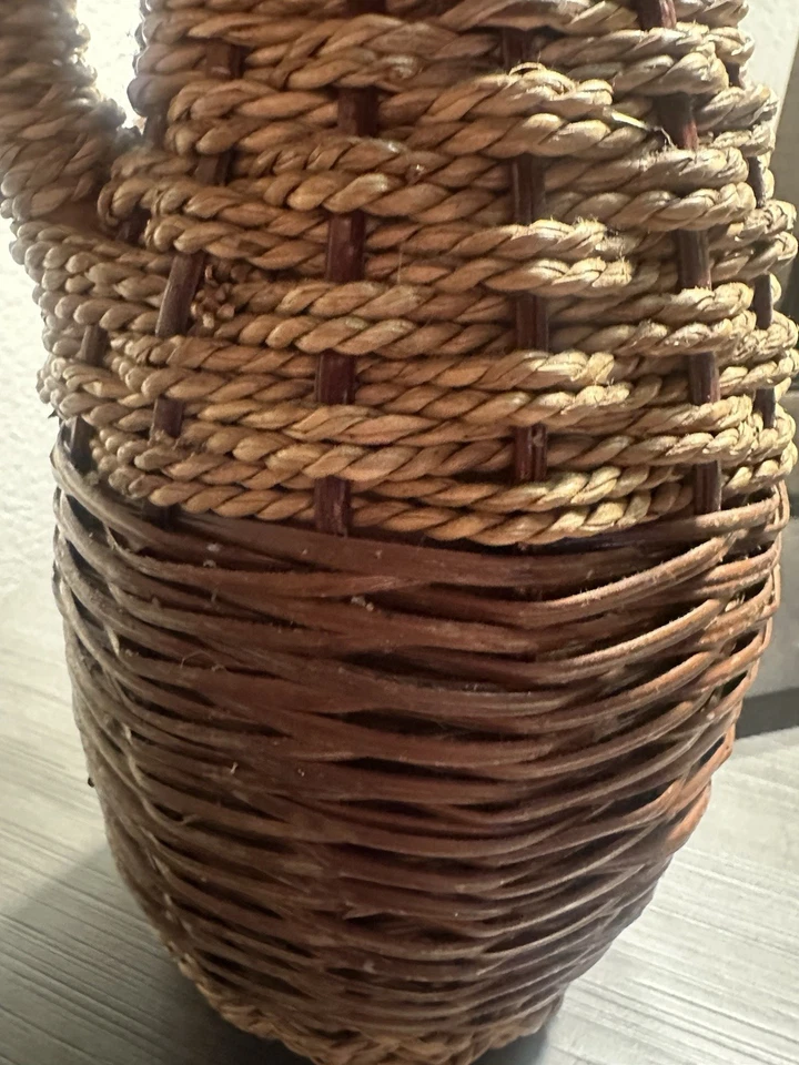 Jarrón vintage de mimbre y ratán envuelto en terracota rústico decoración boho de 11,5 pulgadas Foto 3 de 4