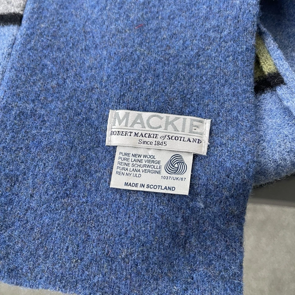 "Bufanda Robert Mackie of Scotland 100 % lana azul gris retazos 72"" X 9"" de largo" Foto 2 de 4