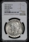 New Listing1921 High Relief Peace Dollar NGC UNC Details Cleaned - Scarce, Key Date!