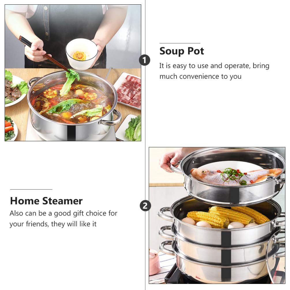 1pc Stainless Steel Steamer Pot Four-layer Extra Thick Soup Cooking Pot for S...