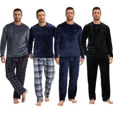 Mens Fleece Pyjama Set Heavy Fleece Cosy Long Sleeve T-Shirt & Bottom Pants S-XL