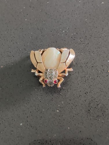 Vintage Trifari Alfred Philippe Faux Pearl Jelly Belly Bee Bug Insect Brooch Q96 - Afbeelding 2 van 7