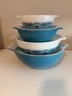 Vintage Pyrex Apollo 11 Horizon Blue Cinderella Bowls complete set 441-444 F