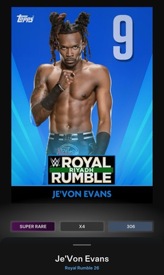 #ad Je’Von Evans Blue Men’s Mystery 9 SR Topps Slam WWE Royal Rumble 26 $3.99