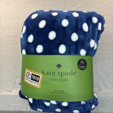 Kate Spade Plush Blanket Blue White Polka Dot...