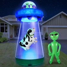 9 FT Halloween UFO Cow Alien Inflatable Yard Decor with LED Blow Up Inflatabl...