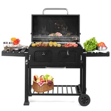 Outdoor Two-doors Heavy-Duty Oversize Charcoal Gril Garden Liftable BBQ Backyard