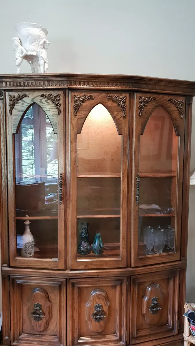 Bonhams ornate Vintage oak wood glass Fronted Display Cabinet eBay