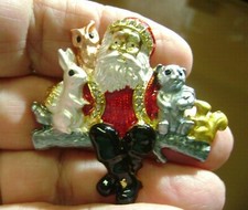 NWT- SANTA CLAUS WITH ANIMALS ENAMELED CHRIST...