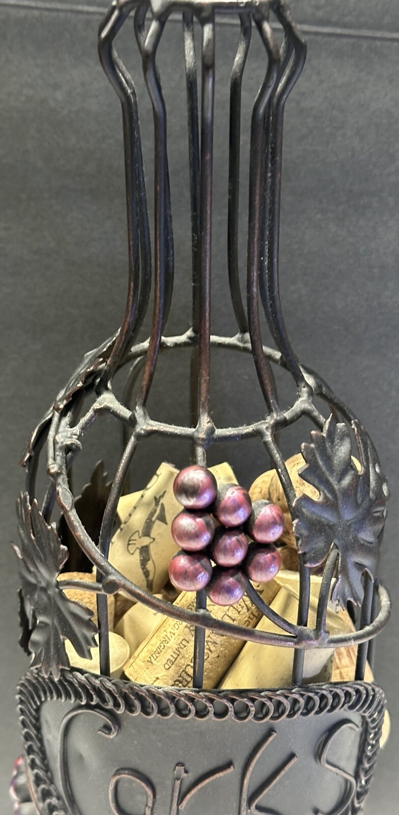 Wine Bottle Shaped Wire Cage Bar Decor 13” Cork Holder - Barware Man Cave - EUC