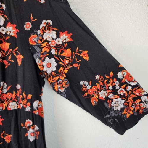 Torrid Dark Floral Print Maxi Dress Double Slits Sz 1X Lace Inset Sleeve Gothic - Picture 6 of 15