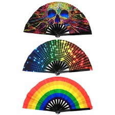 33cm Folding Hand Fans Rainbow Print Ringing Bamboo Bone Cooling Handheld Fan