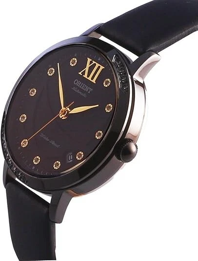 Reloj de cuero Orient automático de cristal de zafiro con esfera negra para dama ER2H001B Foto 3 de 4