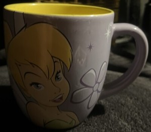 Tinker Bell Walt Disney World Logo Coffee Tea Mug Cup Purple Yellow Peter Pan
