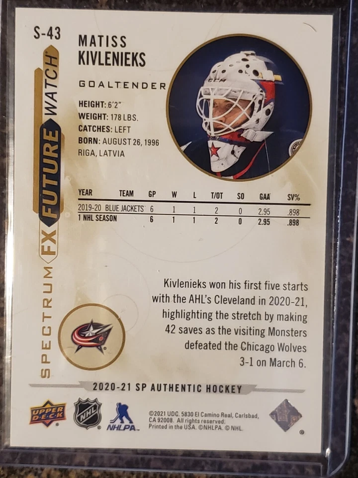 2020-21 SP Authentic MATISS KIVLENIEKS Future Watch GOLD Spectrum! #S-43 04/50! - Image 2 of 2