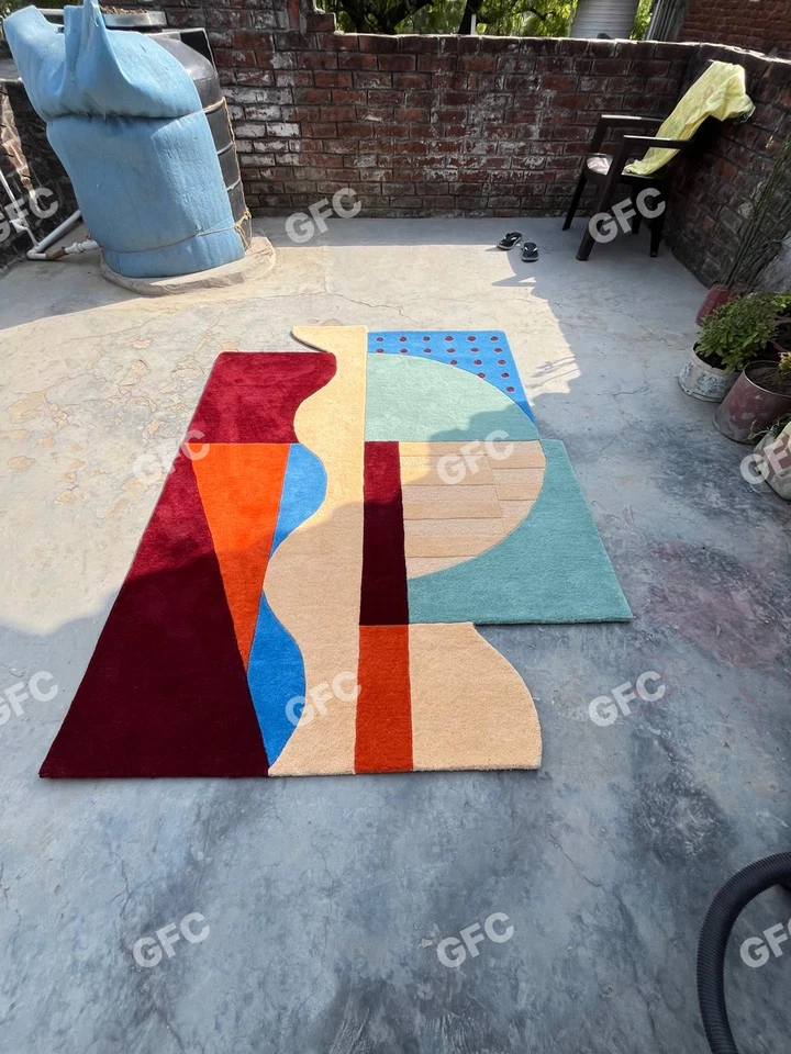 Red blue 8x10 Aesthetic 100% NZ wool Designer Area Hand tufted Rug For Any Room. - Image 2 of 4