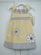 NWT 12 MO. RARE EDITIONS GIRL'S YELLOW WHITE SEERSUCKER DRESS W/ FLOWERS
