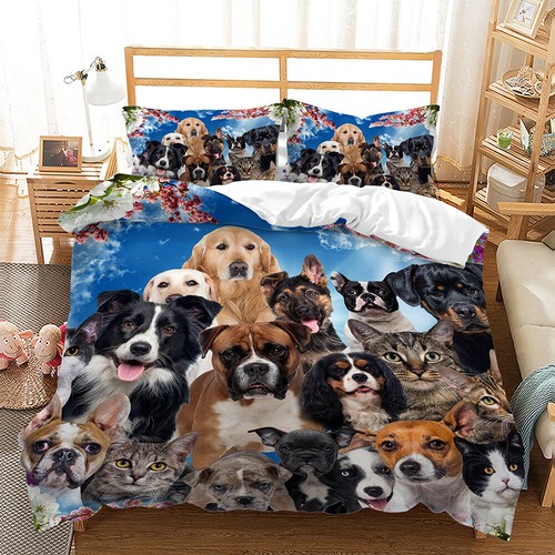 Lustiges Tiermotiv niedliche Hunde Katzen Blumen Haustierliebhaber Bettdecke Bettbezug Bett-Set - Bild 14 von 21
