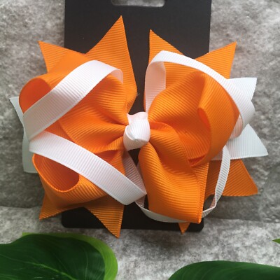 Handmade 4  Alligator Clip Layered Stacked Bow Grosgrain Ribbon Two Tone 320