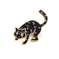 Pinets Pin Schwarze Katze Gold Boniface 14K Anstecknadel Brosche