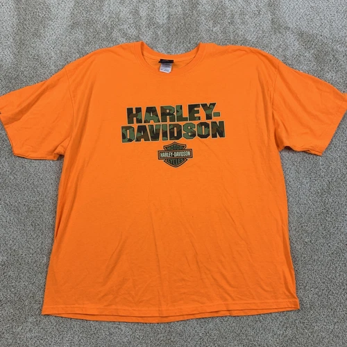 Harley Davidson Hall's T-Shirt Men's 2XL Orange Graphic Springfield IL Casual