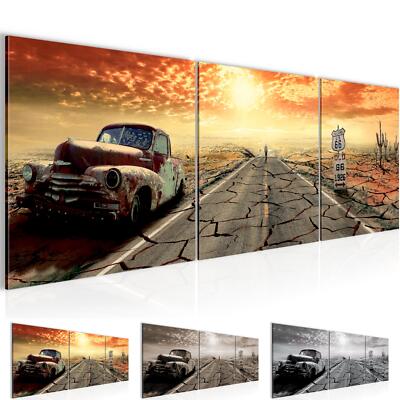 Wandbilder Set Auto Route 66 Moderne Bilder XXL Wohnzimmer  USA