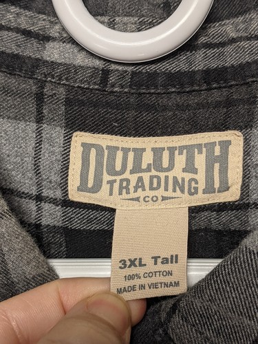 Duluth Trading Company Men’s 3XL Tall Flannel Button Down Black Gray 100% Cotton - Picture 5 of 9