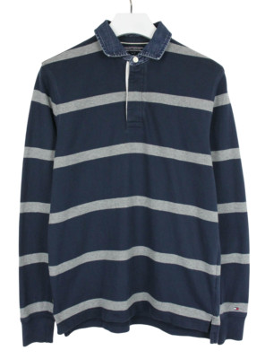 Tommy Hilfiger Vintage Fit Pullover Herren M Rugby Stil Gestreift 1/4 Knopf