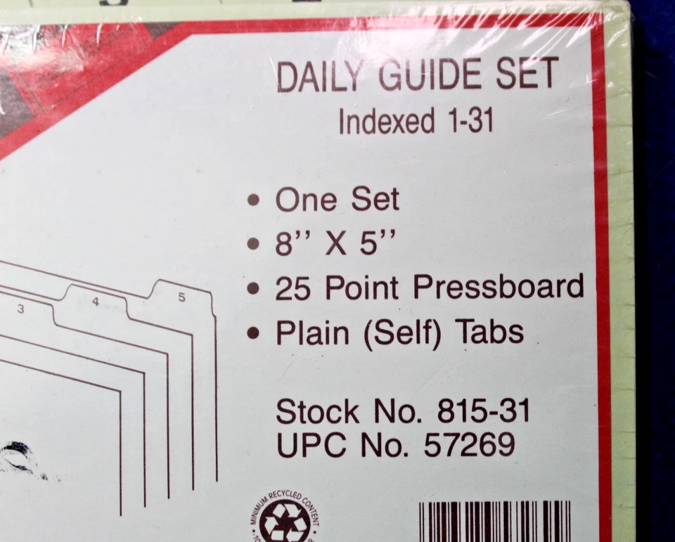 SMEAD INDEX CARD DAILY GUIDE SET 1-31 days of month 8 x 5" light green - Image 4 of 4