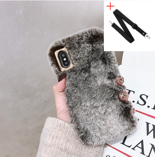 Women Crossbody Bling Soft Rabbit Fur Fluffy Plush Phone Bac
